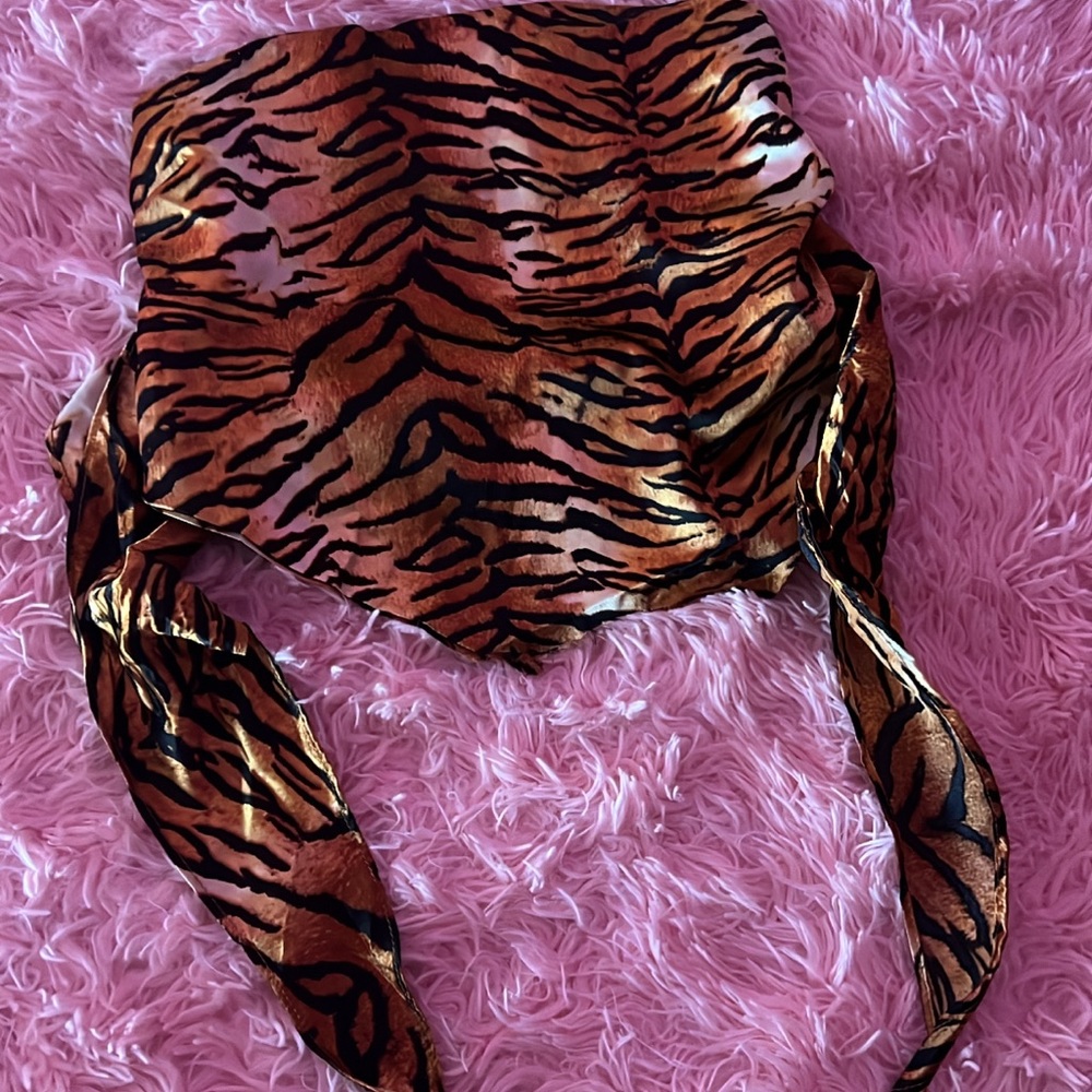 Self Tie zebra print silk tube top